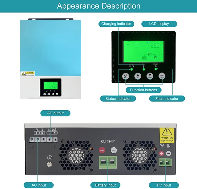 MPPT 80A Solar Charger Support WIFI Module 1500W 12V High Frequency Hybrid  Inverter 230V Output Max PV 450V Battery Charge