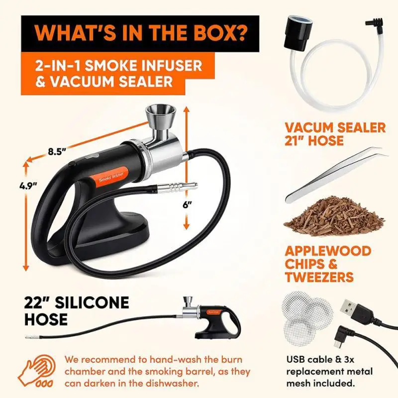 Macchina per infusore di fumo pistola portatile portatile per fumatori a freddo con Sous vide Food Drink Cocktail Smoker Woodchips - immagine 5