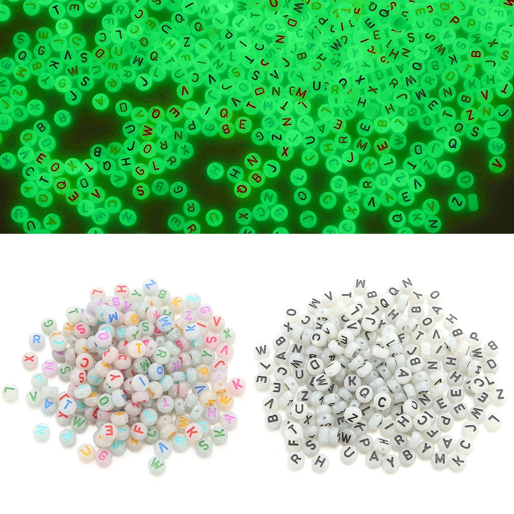 

100pcs Acrylic Round Glow-In-The-Dark Letters Number Alphabet Heart Spacer Beads For DIY Bracelet Necklace Jewelry Making Crafts