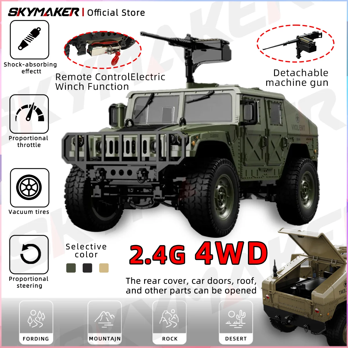 JJRC C8835 1/14 풀 스케일 RC 자동차 2.4G 4WD 전지형 오프로드 클라이머 LED 라이트 포함 어린이용 오프로드 어드벤처 장난감 선물