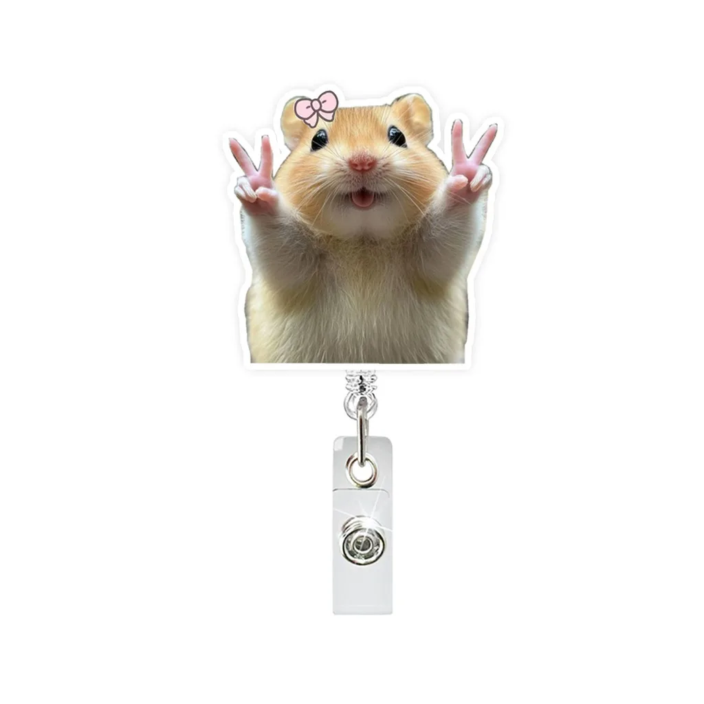 수납식 배지 릴, 강력한 햄스터 패턴 배지, 악어 클립 배지 홀더, 신분증 보관용 나일론, 일상 출퇴근용
