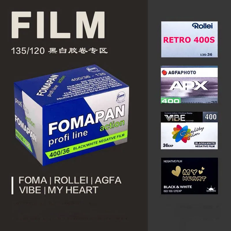 3 Rolls VIBE/ILFORD/AGFA/FOMAPAN Black & White 135 35mm W Negative film 36 Exposure Per Roll For Kodak M35/H35 Film Camera