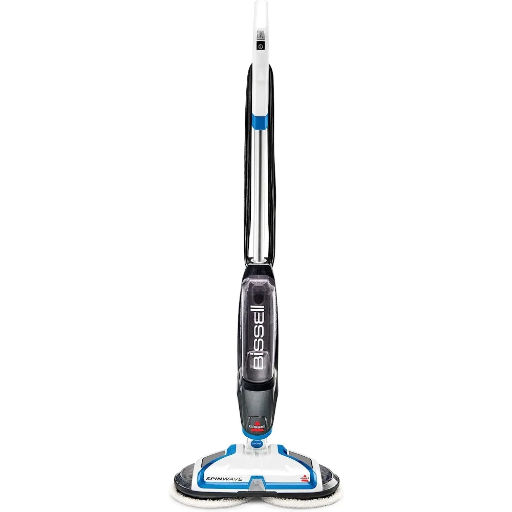 

Lightweight SpinWave Hard Floor Spin Mop, with 4 Soft-Touch Pads, 2 Scrubby Pads, Easy to Maneuver On-Demand Spray, White/Black