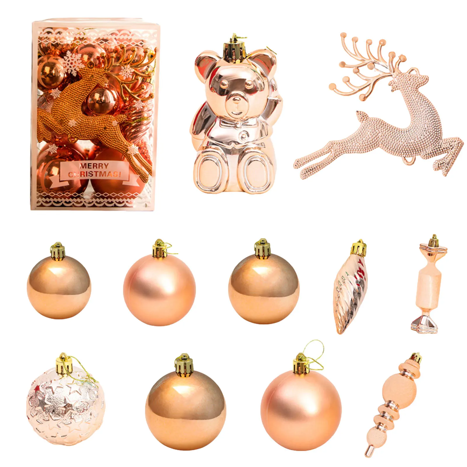 

30Pcs Rose Gold Christmas Tree Decorations Set Mixed Christmas Balls For Tree Hanging Pendant 2022 New Year Noel Navidad Decor