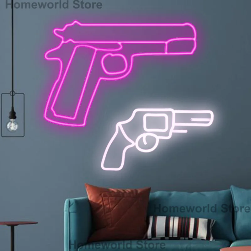Gun Pistol Sign Neon Light Acrylic Modeling Logo Customize Lamp Wall