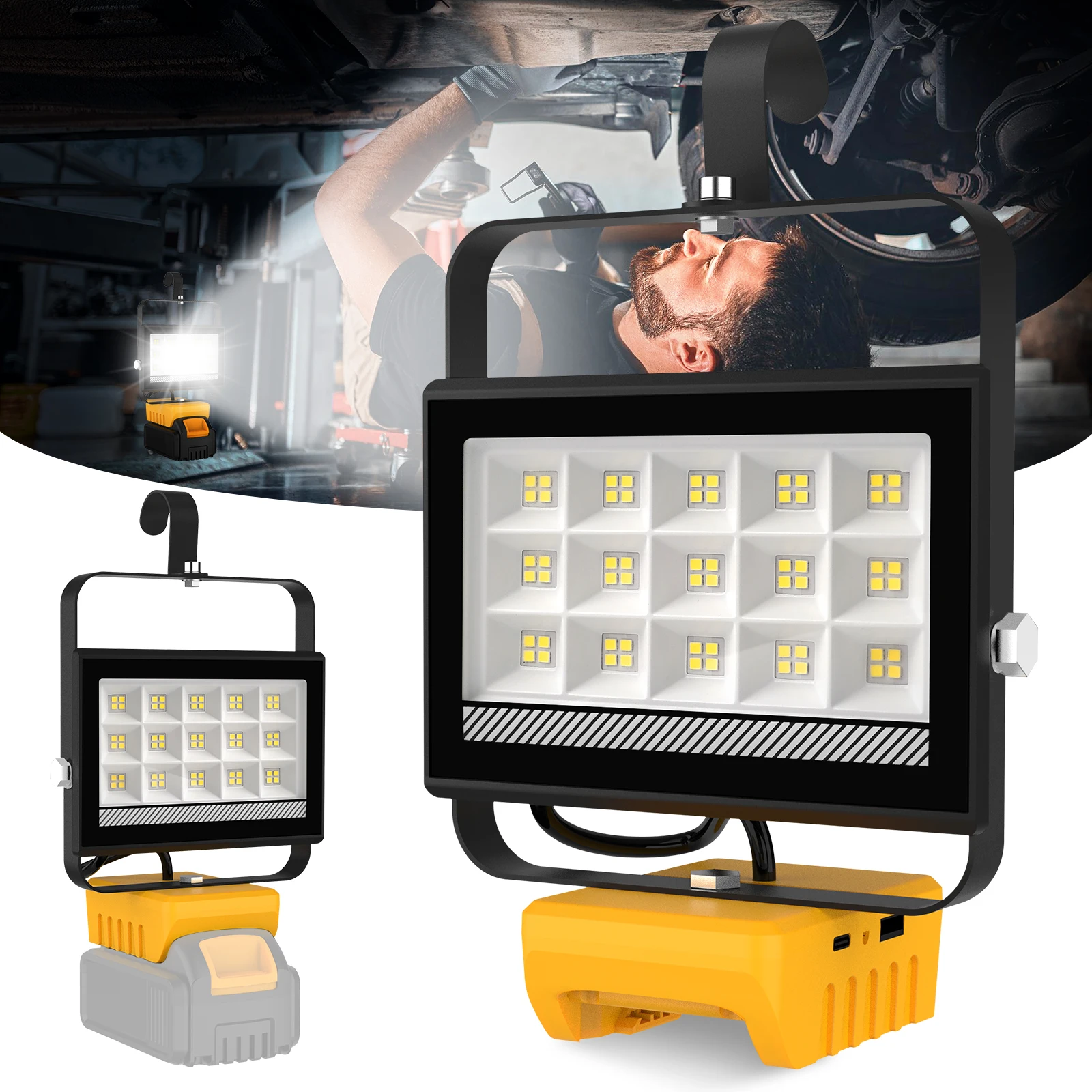 Portable Work Light 60W LED With Hook Handheld Rechargeable For DeWalt Camping