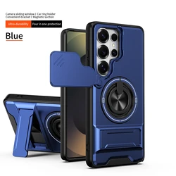 Luxury Armor Phone Case with Magnetic Holder and Lens Protection - Shockproof Cover - Galaxy Note20 Ultra (Blue)