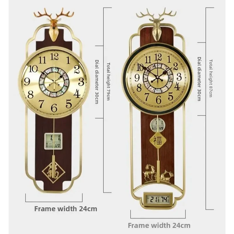 Wall Clock New Chinese Brass Living Room Home Solid Wood Luxury Chinese Style Silent High-end Watches Home Decoration - 6