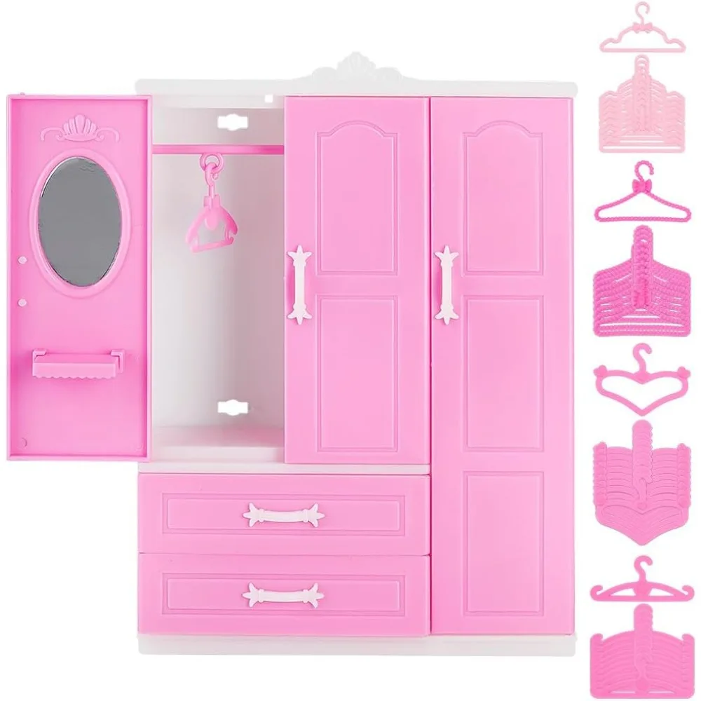 Armario Organizador Para Muñecas De 15/17 Cm Con 10 Perchas – Vitrina Vertical De Plástico Para Ropa, Zapatos Y Accesorios (Color Negro)