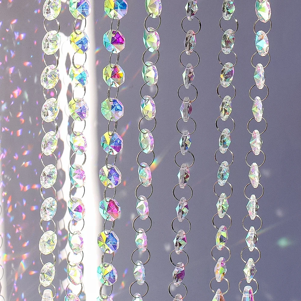Hanging Crystal Prism Suncatcher Illusion Rainbow Maker Glass Icicle Beads Chain Pendant Wind Chimes Window Garden Decoration