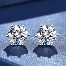 AETEEY Real Moissanite Diamond Stud Earrings D Color 1ct 925 Sterling Silver Six Prong Earrings Wedding Fine Jewelry for Women