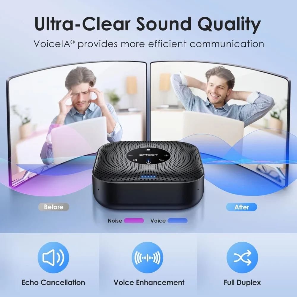 Conference Speakerphone M0 Plus, 4 AI Mics 360° Voice Pickup, Noise Reduction, USB C Speaker, Bluetooth Conference Speaker 3