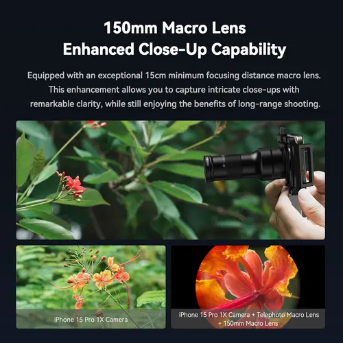 APEXEL 2 in 1 Telemacro Lens Kit 6X Telephoto Lens & 150mm Macro Lens with Universal Lens Clip for iPhone and Andriod Phones - Image 4