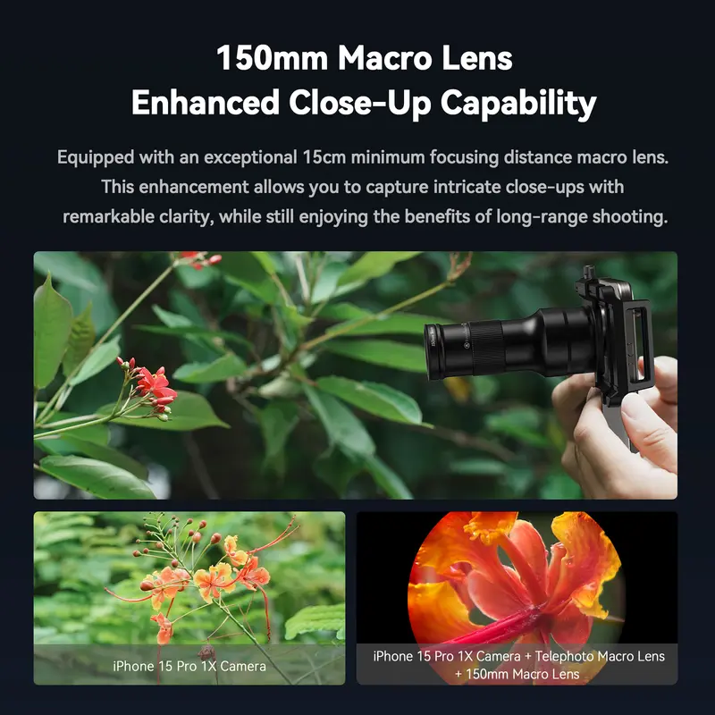 APEXEL 2 in 1 Telemacro Lens Kit 6X Telephoto Lens & 150mm Macro Lens with Universal Lens Clip for iPhone and Andriod Phones - Image 4