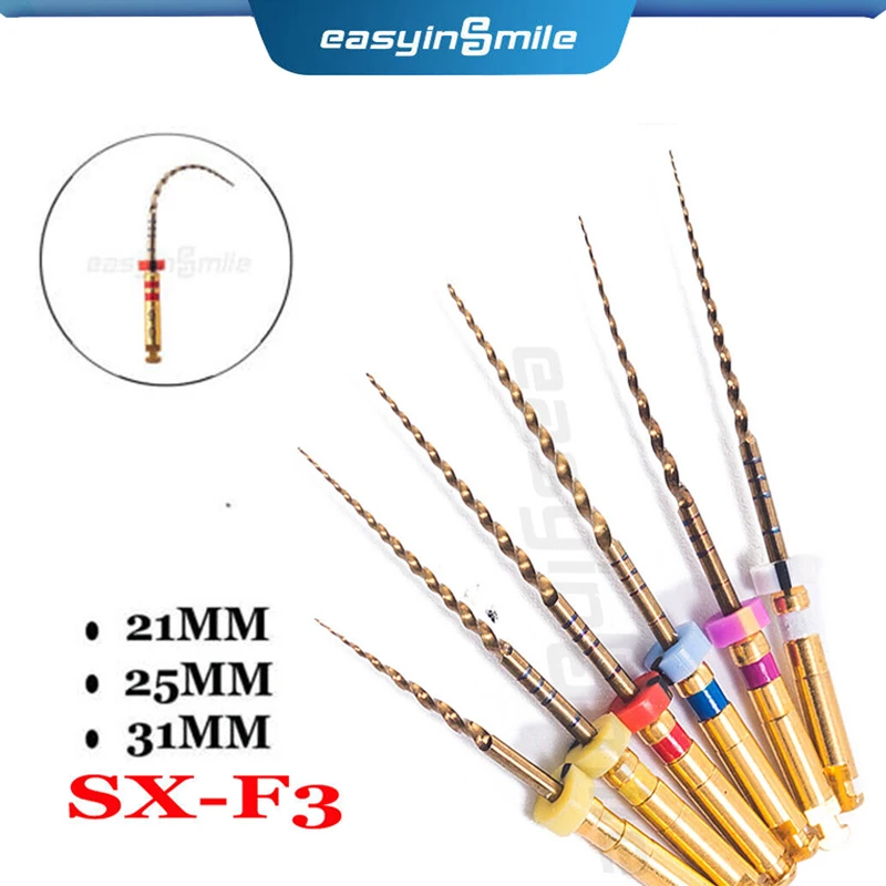 

6pcs/pack Easyinsmile Dental Endo Rotary Files X-Pro Gold 21MM 25MM 31MM NITI Taper Endodontic File SX S1 F1 F2 F3