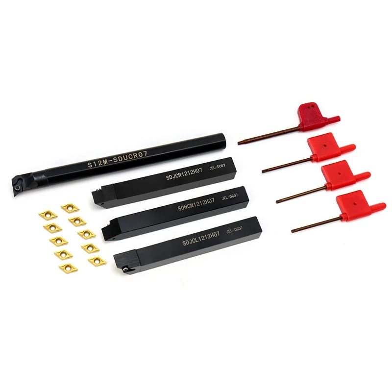 

Turning Inserts, 4 Pcs Turning Tool Internal Turning Bar Holder With 10 PCS DCMT21.51 Indexable Carbide