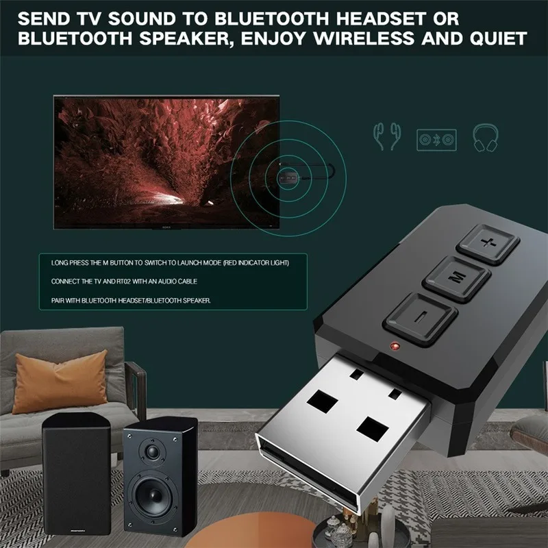 Bluetooth 5.0 Audio Receiver Transmitter 2 IN 1 USB Mini Stereo Bluetooth AUX RCA USB 3.5mm Jack For TV PC Car Wireless Adapter