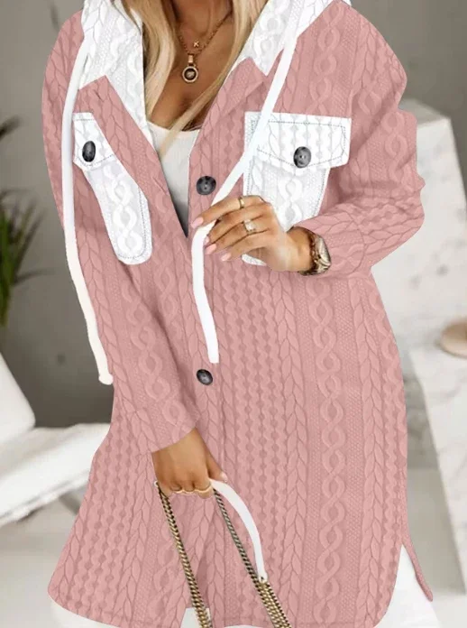 Jackets for Women Autumn and Winter Fashion New Wheat Texture Casual Long Sleeved Button Daily Loose Long Hooded Coat