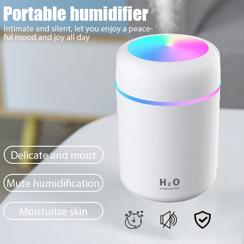 Humidificateur GENERIQUE Humidificateur d'air électrique Mini USB avec  Lumières LED 300ml Grain de bois Clair