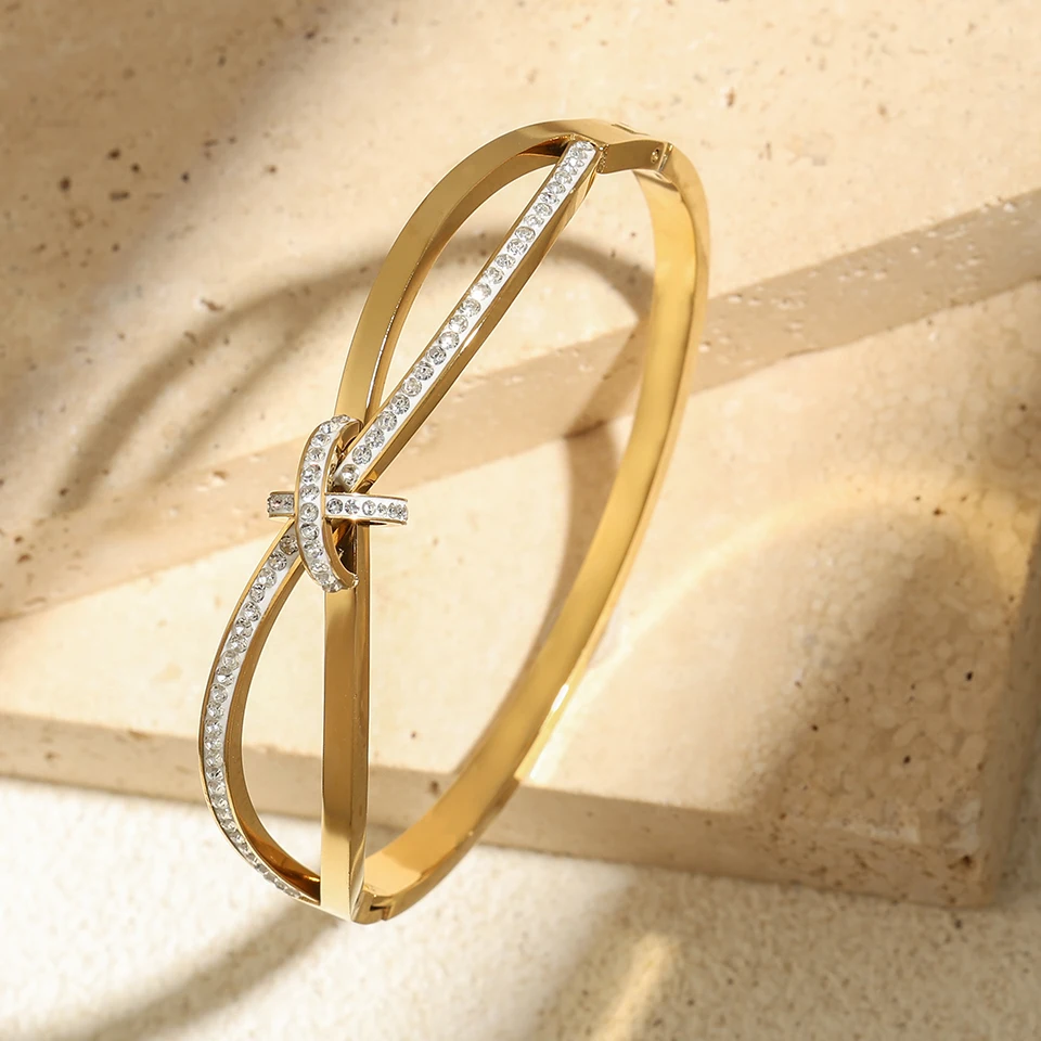 Luxury Unique Double Crystal Nail Head Cross Stainless Steel