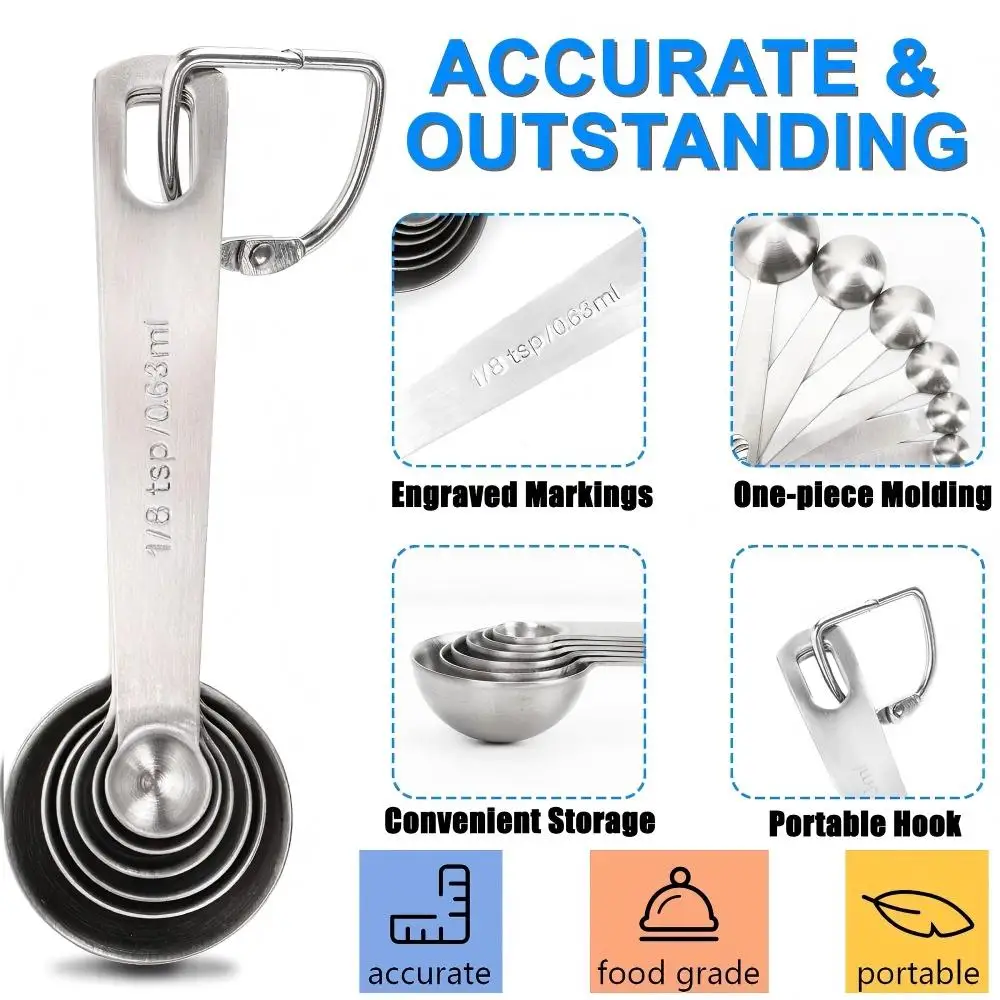 Measuring Spoon Set Stainless Steel Coffee Scoop Spoon Kitchen Gadgets For Cooking & Baking Set Of 6