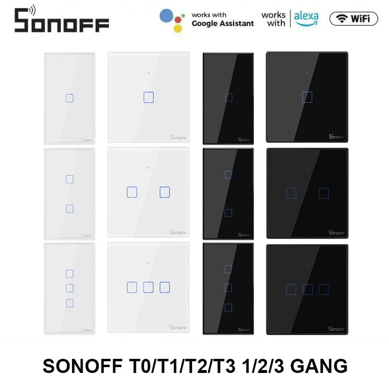 SONOFF TX 와이파이 스마트 벽 터치 스위치, EWelink 앱 RF433 알렉사 구글 홈용 스마트 홈 제어, T0, T1, T2, T3, EU, 미국, 영국, 1, 2, 3 갱
