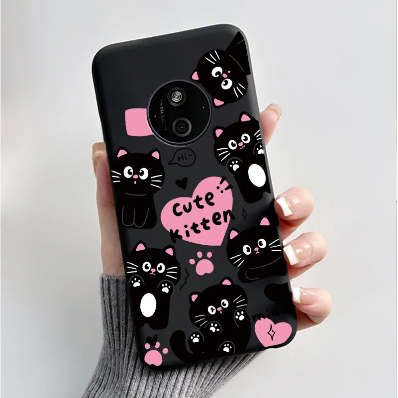 Floral Cartoon Design Soft Silicone Black Phone Case