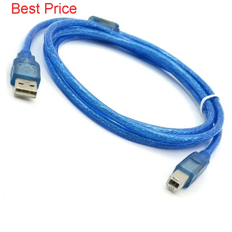 투명 블루 고품질 1.5m USB 고속 2.0 인쇄 라인 테이프, 마그네틱 링 차폐 브레이드 메쉬 데이터 케이블, 40 개