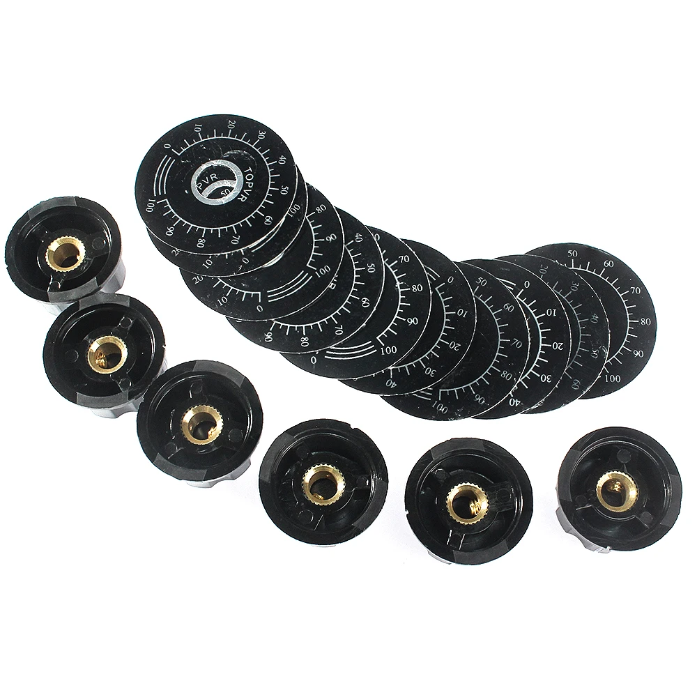 Potentiometer Kit 10 Set Potentiometer Knob Kit MF-A03 Dial Knob + MF-A03 Bakelite with Scale Plate Sheet Scale Digital