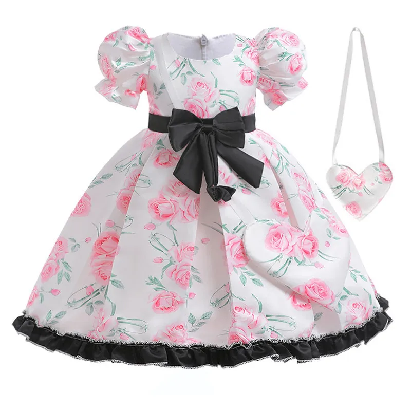 

Женское свадебное платье с бантом, белое платье принцессы в цветочек для дня рождения