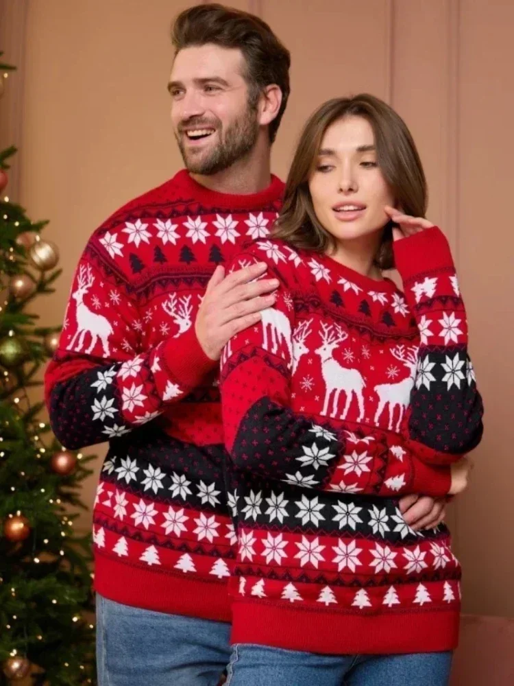 2023 Winter Christmas Men Women Unisex Sweaters Casual Loose Knitwear Warm Thicken Couples Matching Outfits Pullover Top Jumpers