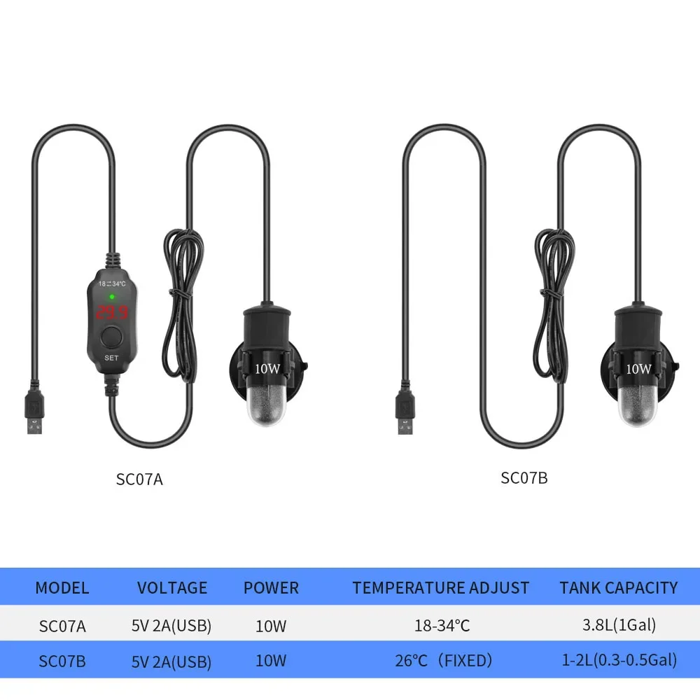 Submersible Adjustable Temperature Aquarium Heater 18-34°C
