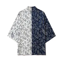

Patchwork Print Men Kimono Robe Thin Cardigan Buttonless Shirts M-XXL Casual Rayon Home Bathrobe