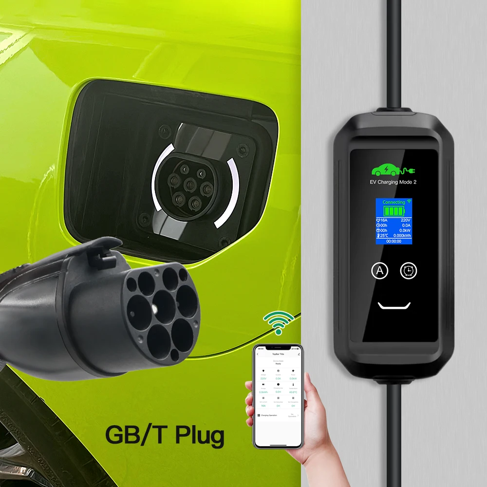 Chiefleed 8/10/16/20/26/32A Adjustable 7.2kw GBT EV Charger 220V EU Plug  CEE Blue Home Charge Delay IP67 Fit ID 4/6 GBT Cars
