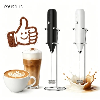 Rechargeable Milk Frother Electric Handheld Blender Mini Coffee Maker Whisk Mixer For Coffee Cappuccino Cream 1