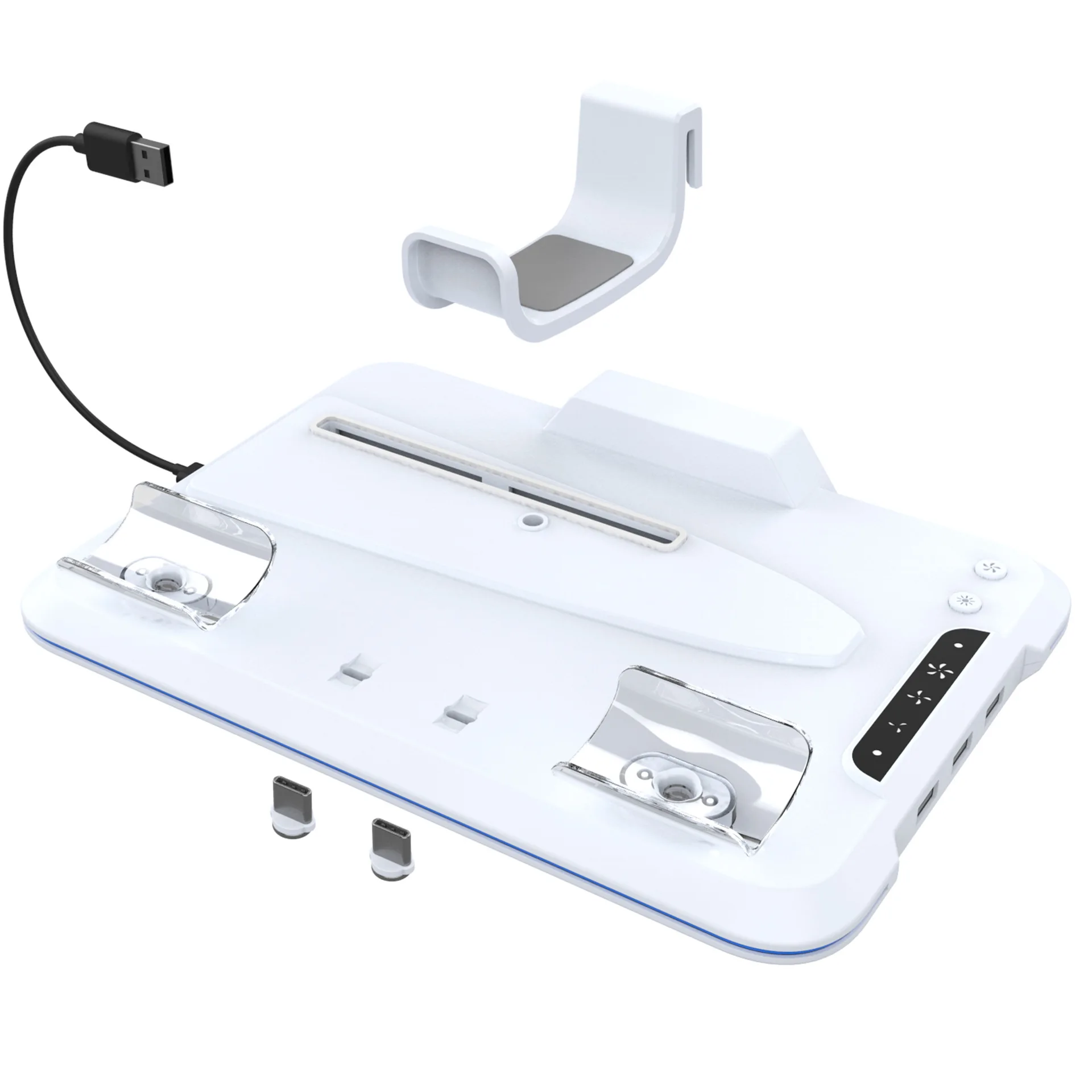 PG-P5S020 For PS5Slim host cooling fan14 RGB light for PS5 controller base charging Stand Dual Type-C magnetic Headphone bracket