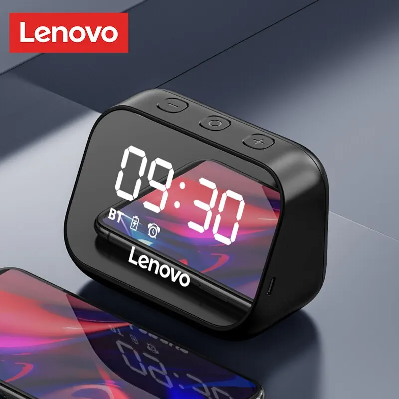 Portable speaker Lenovo TS13 Wireless BT Subwoofer Stereo 9D Surround LED Digital Smart Alarm Clock Mirror Design