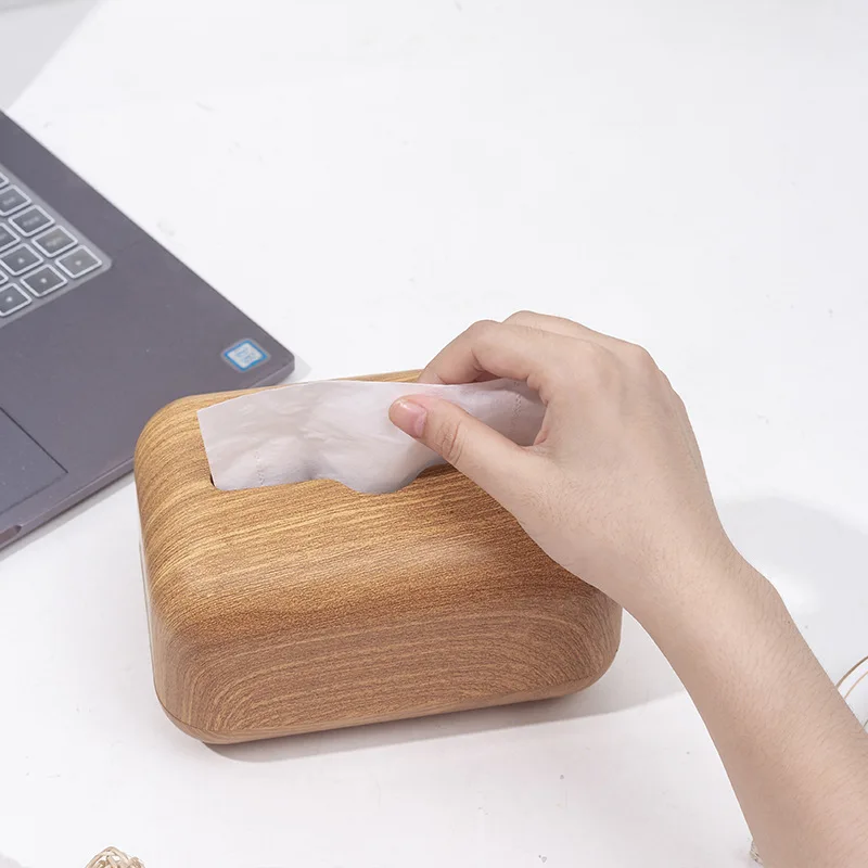 Tissue Box Napkin Storage Holder Wooden Cover ABS Toilet Paper Case Container Simple Stylish Home Car Desktop Organizer Shelves 4
