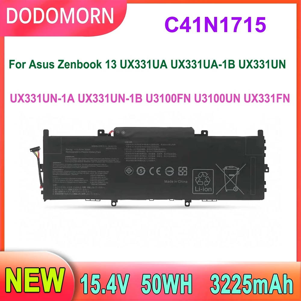 Nuova Batteria Per Laptop C41N1715 Per Asus Zenbook 13 Ux331Ua Ux331Ua-1B Ux331Un Ux331Un-1A Ux331Un-1B U3100Fn U3100Un Ux331Fn Series