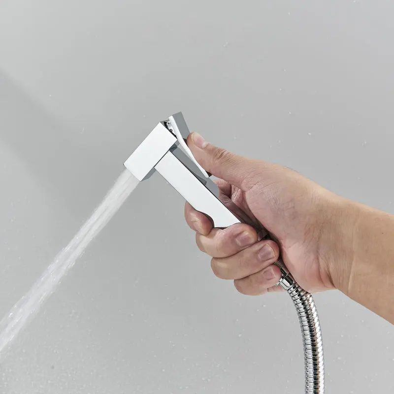 Brass Bathroom Bidet Faucet Black High Pressure Shower Tap Washer Mixer Cold Hot Water Mixer Crane Square Shower Sprayer Head 3