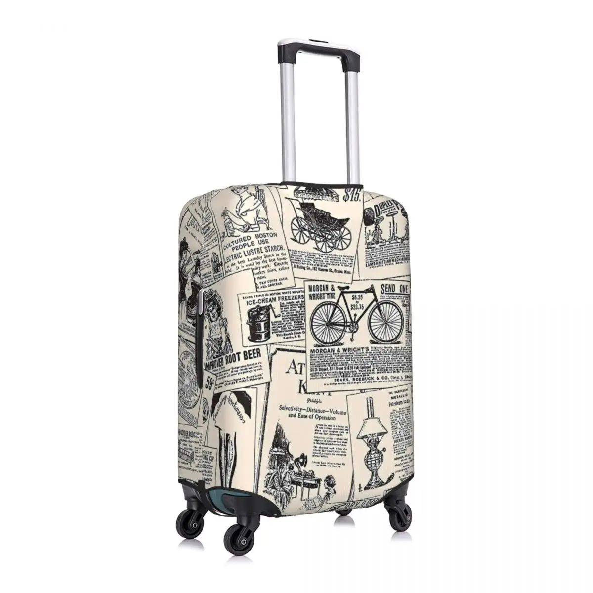 Vintage Newspaper Suitcase Cover Letter Print Flight Business Elastic Luggage Accesories Protection 2