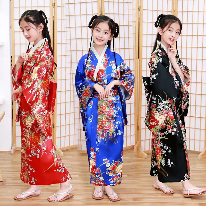 Japanese Kimono Dress Japanese bathrobe Print Japanese Kimono Sets for Girls' Cosplay School Performances Traditional for Elementary