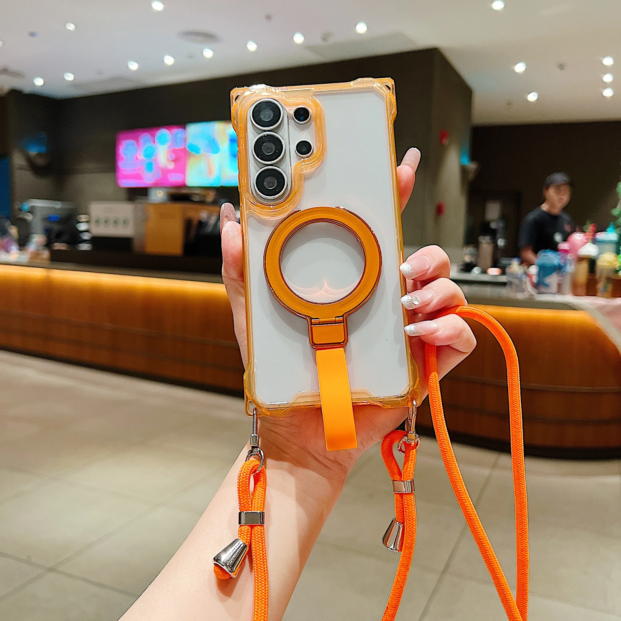 Luxury Armor Phone Case with Magnetic Bracket and Crossbody Strap Lanyard