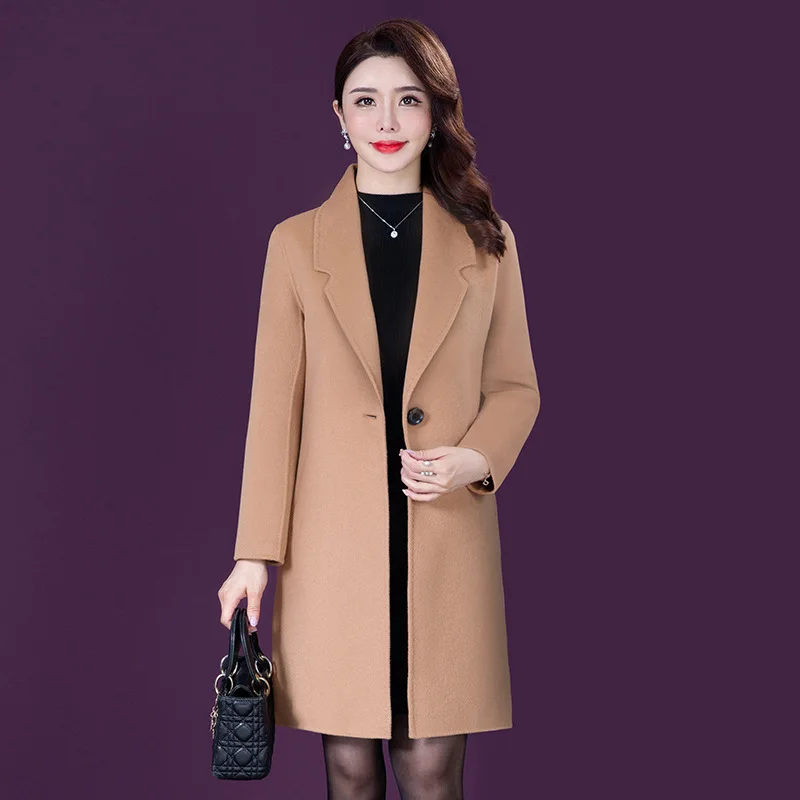 

2022 Autumn Women's Fashion Small Woolen Medium Long One Button Woolen Coat