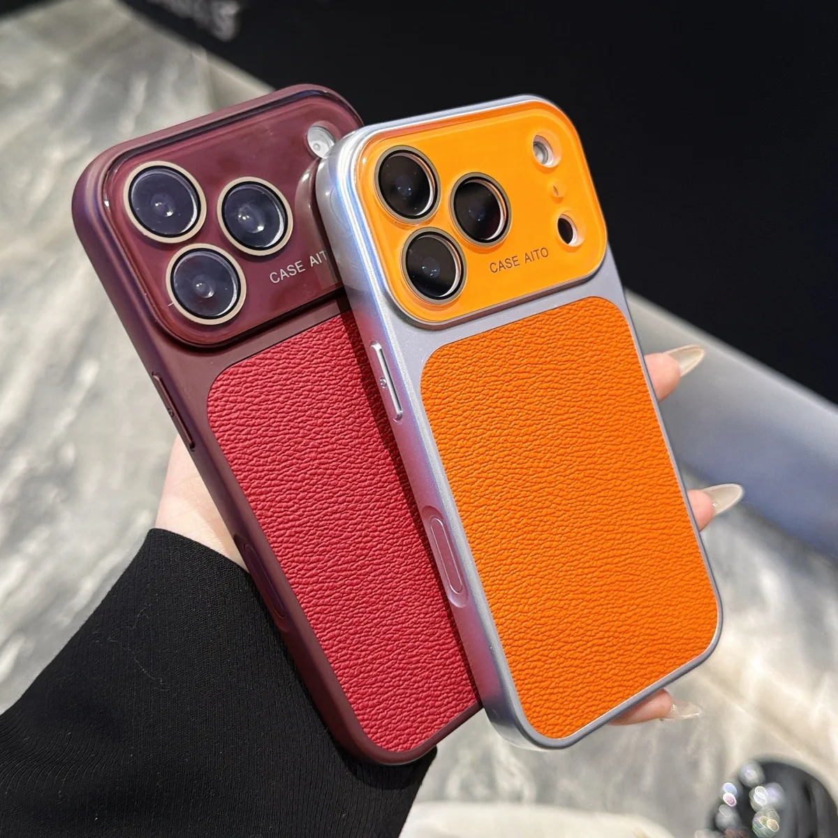 Luxury Litchi Texture PU Leather Phone Case with Large Window and Shockproof Glass Lens Cover