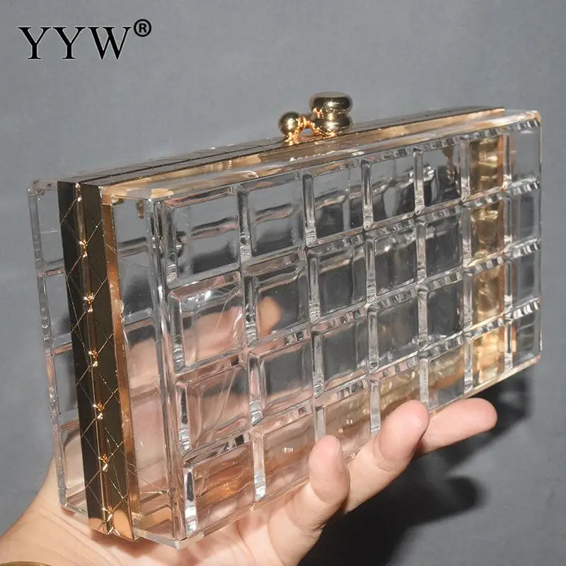 Fashion Acrylic Clutch Bag Evening Bag For Elegant Women Pearl Beads Decor Lock Chain Shoulder Bag Purses Transparent Clutch Bag