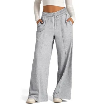 Wide Leg Pants For Women’S Fleece Lined Sweatpants Straight Pants Bottom All-Math Plain Fitness Joggers Pants Travel Basic 1