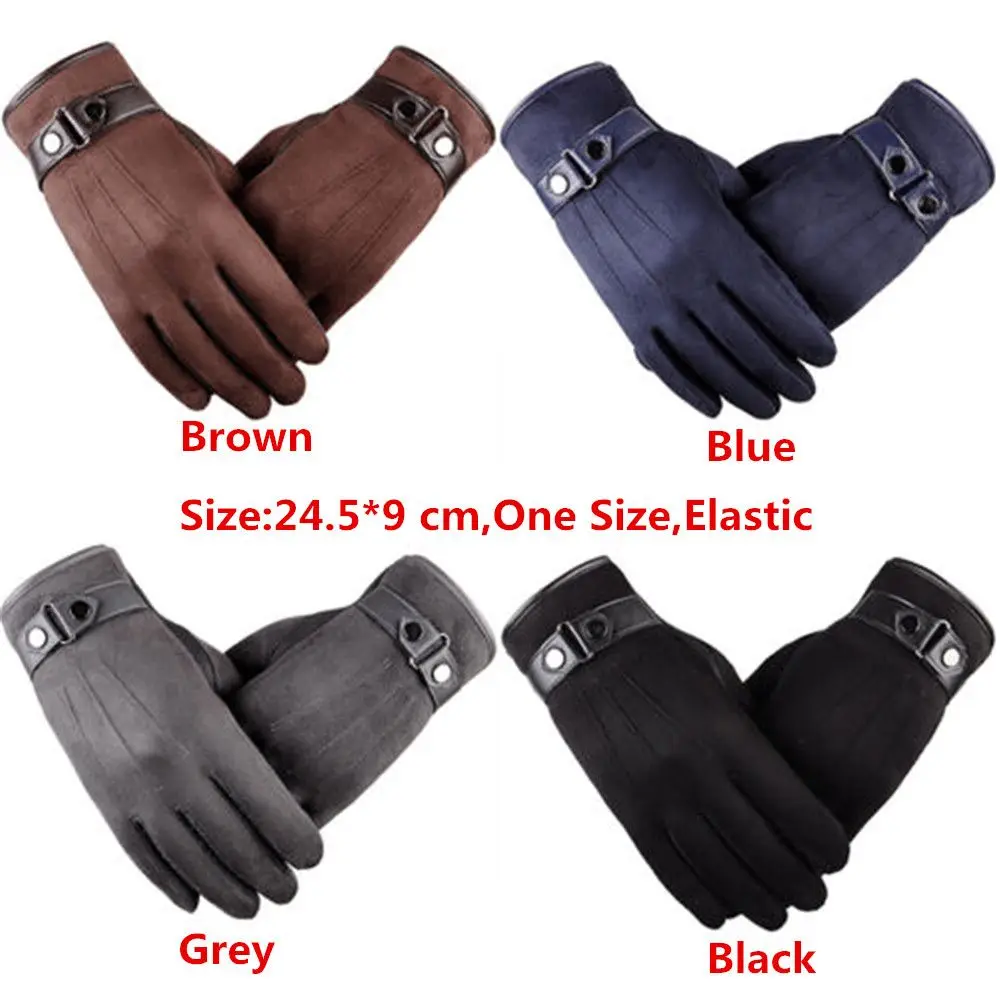 Leather Gloves Suede Touch Screen Gloves Men Winter Thickened Thermal Gloves Driving Gloves Fleece Lined Warm Thick Mitten 6