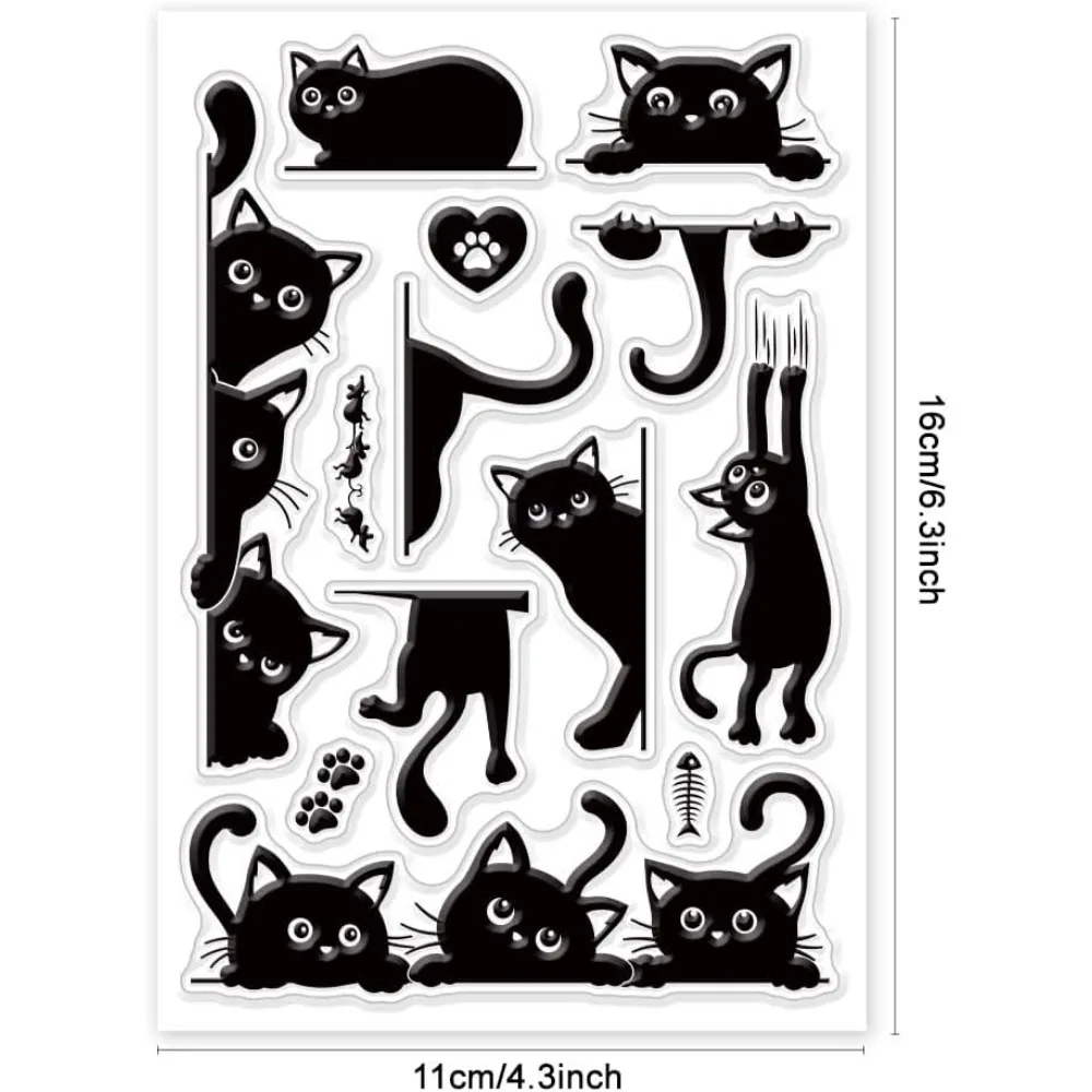 Black Cat Clear Stamps for DIY Scrapbooking Cat Border Silicone Stamp Seals Transparent Stamps for Cards Making Photo Album clear stamps clear rubber stamps