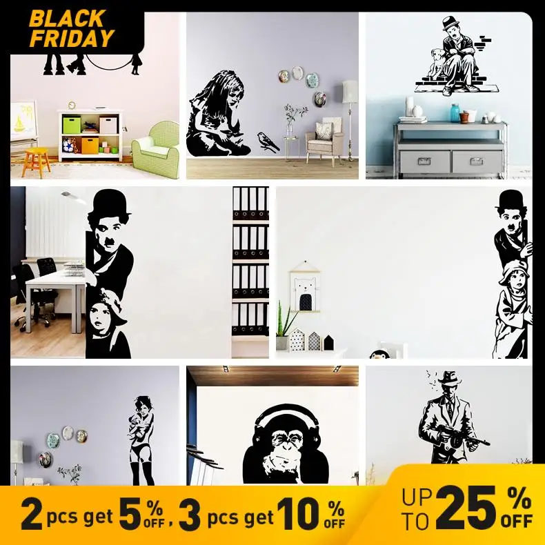 Wall Stickers Creative Banksy Wall Art Decal Vinyl Material For Home Decor Living Room Bedroom Mural Poster